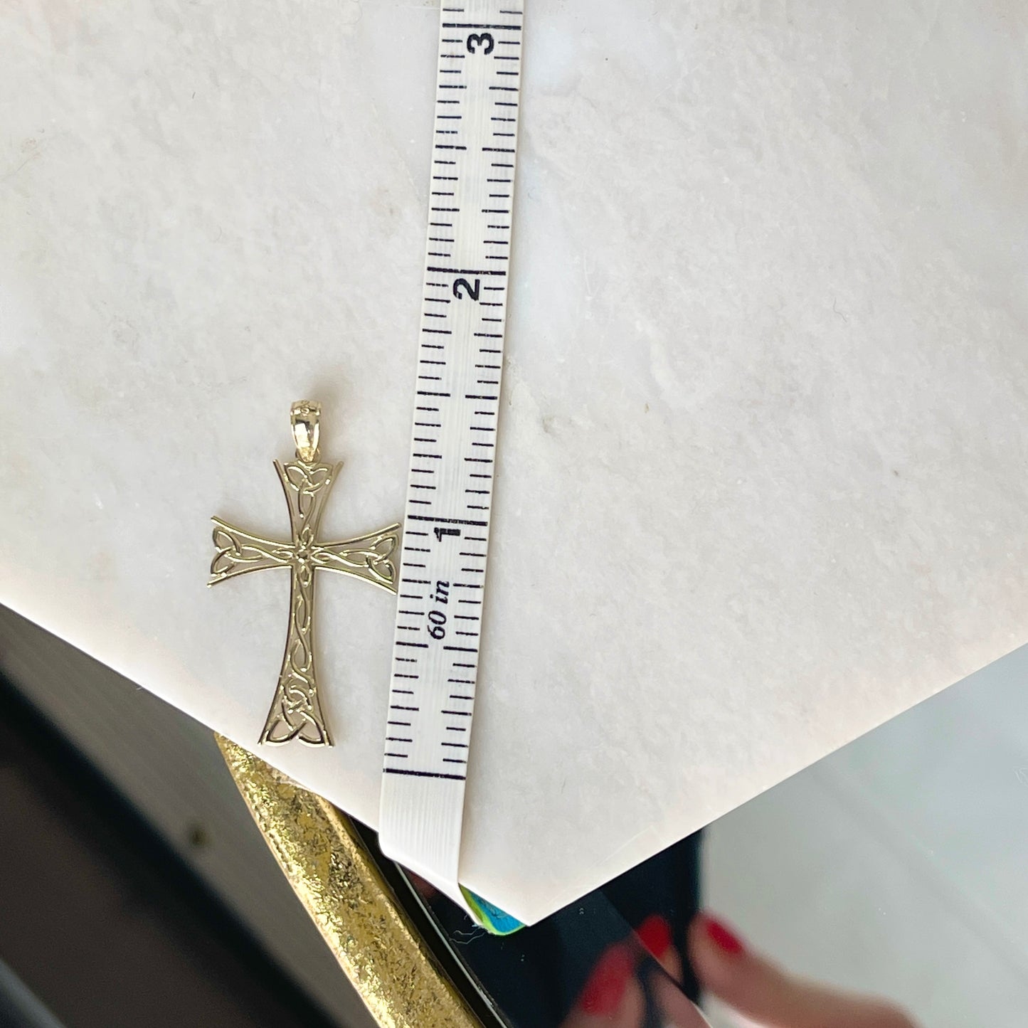 10KT Yellow Gold Celtic Open Weave Trinity Knot Cross Pendant 34mm