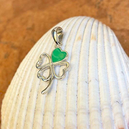 Sterling Silver Green 4-Leaf Clover Pendant Charm