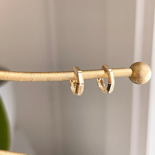 14KT Yellow Gold Bamboo Tube Huggie Hoop Earrings