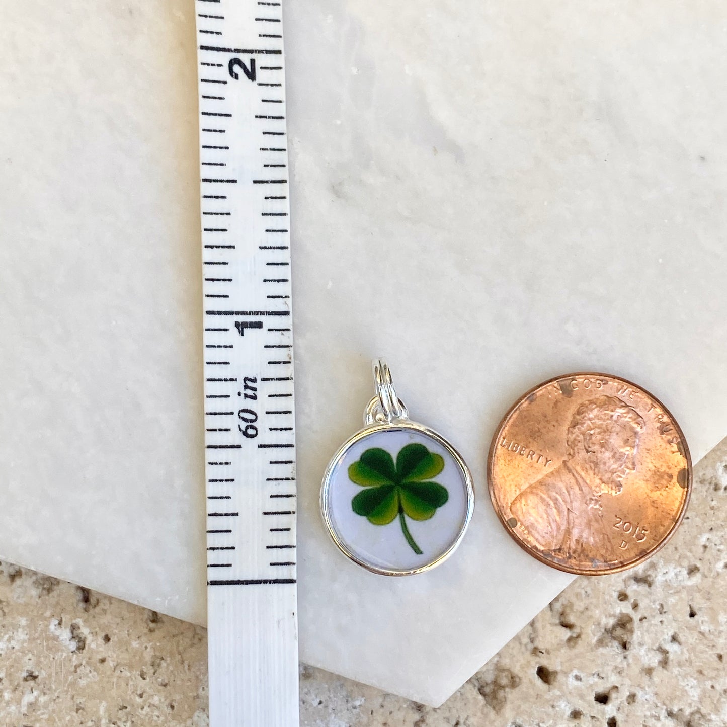 Sterling Silver Irish Painted 4-Leaf Lucky Round Pendant Charm