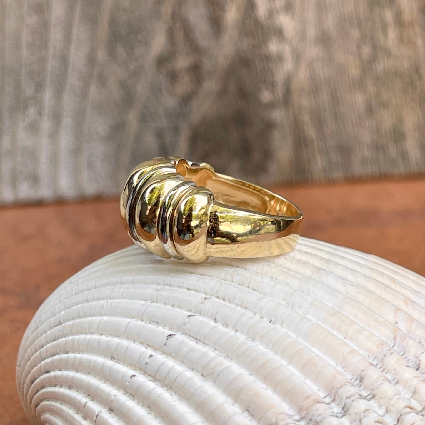 14KT Yellow Gold + White Gold Dome Shrimp Cigar Band Ring