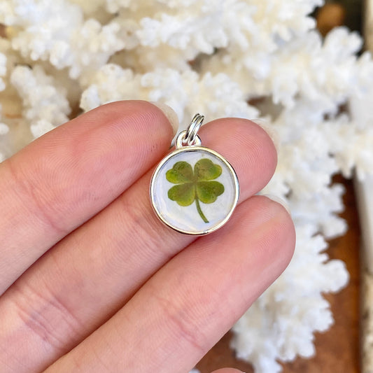 Sterling Silver Irish Painted 4-Leaf Lucky Round Pendant Charm