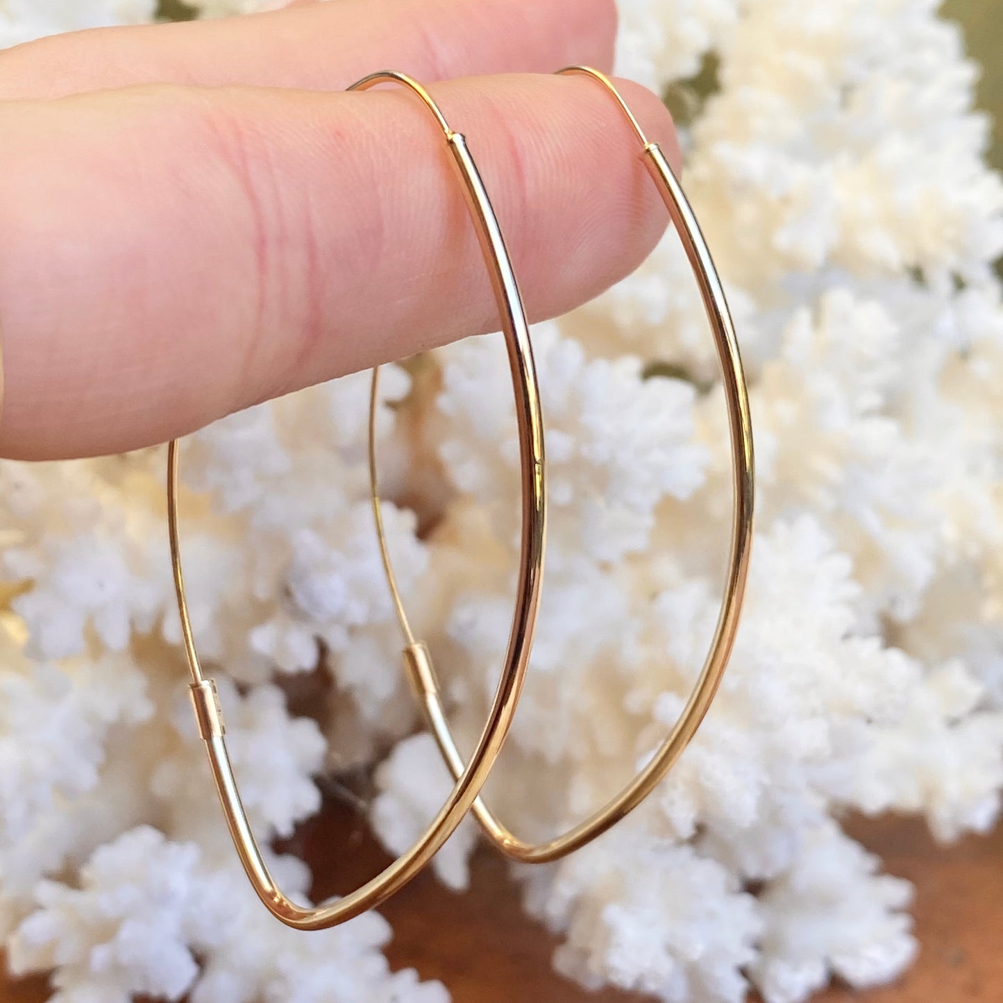 14KT Yellow Gold Polished Marquise Threader Hoop Earrings 59mm
