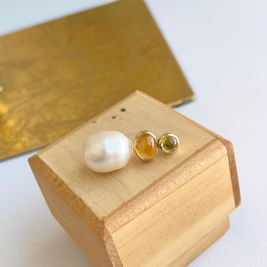 Estate 14KT Yellow Gold Peridot, Citrine, + Paspaley Pearl Pendant Slide