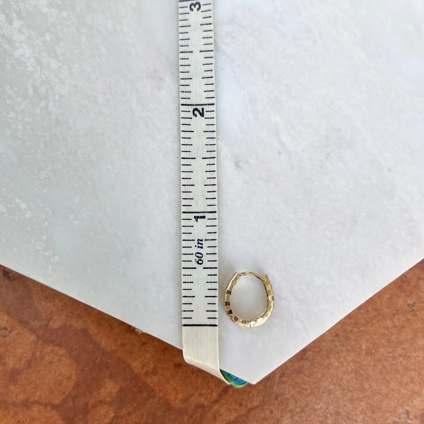 14KT Yellow Gold Satin + Diamond-Cut Huggie Hoop Earrings 14mm