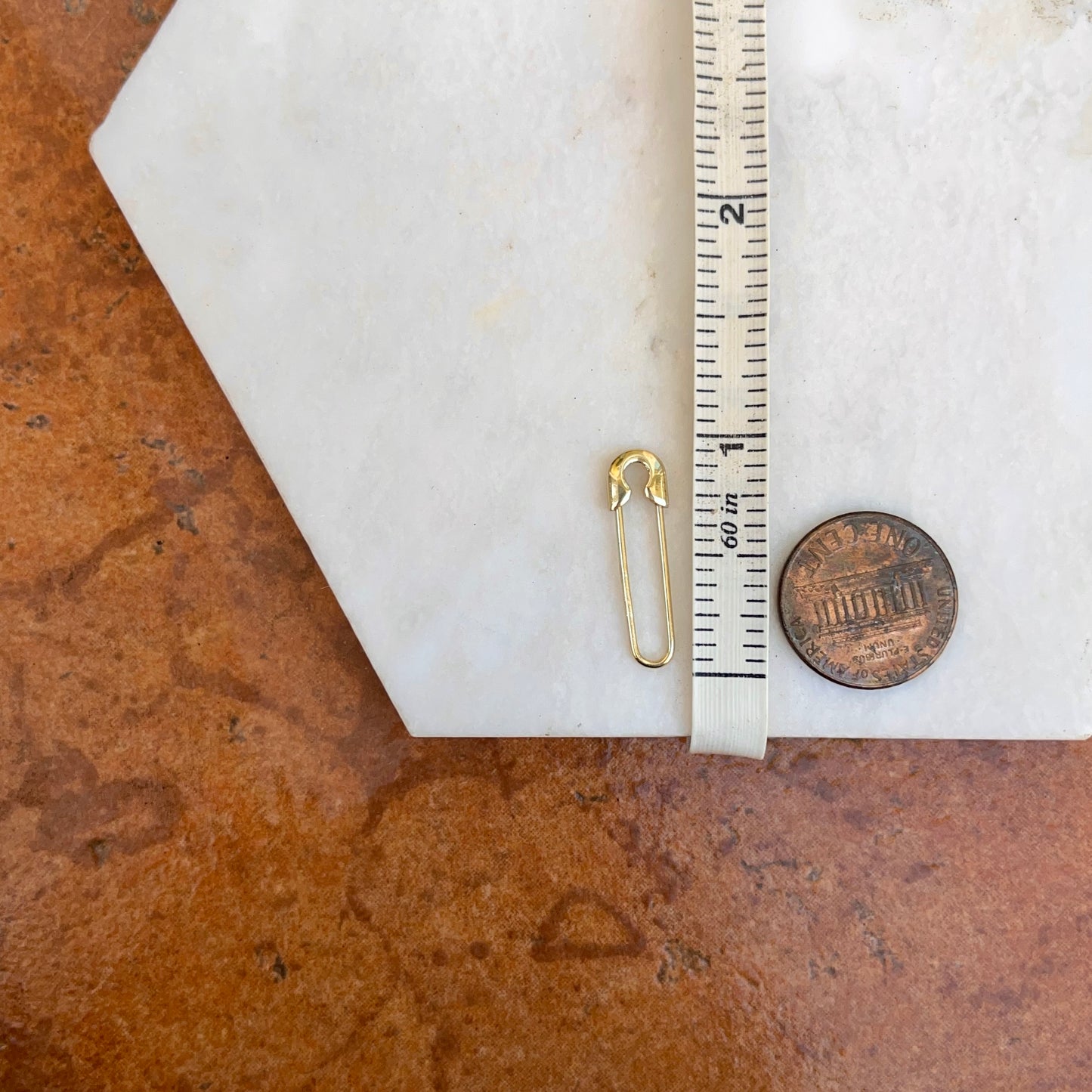 14KT Yellow Gold Safety Pin Dangle Hoop Earings