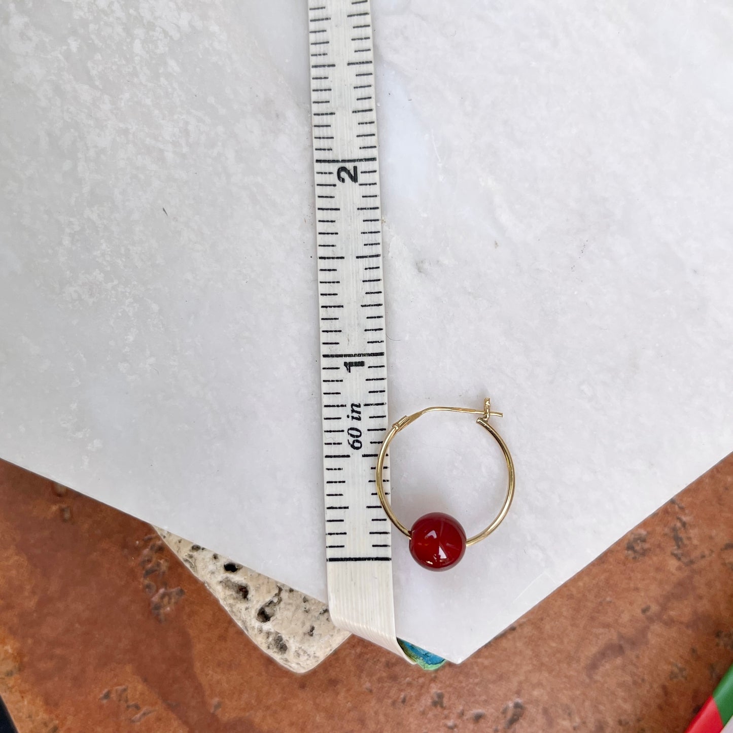 Estate 14KT Yellow Gold Hoop Earrings (6) Gemstone Bead Charms Set