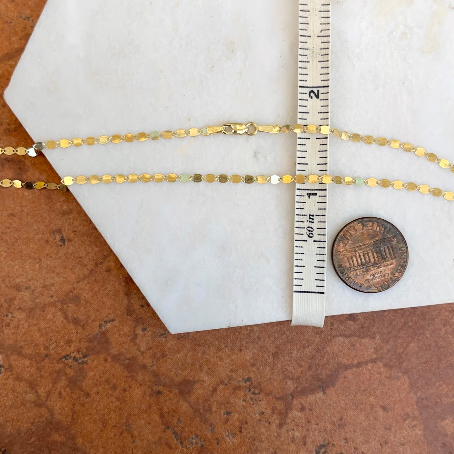 14KT Yellow Gold Oval 2.2mm Mirror Link Chain Necklace