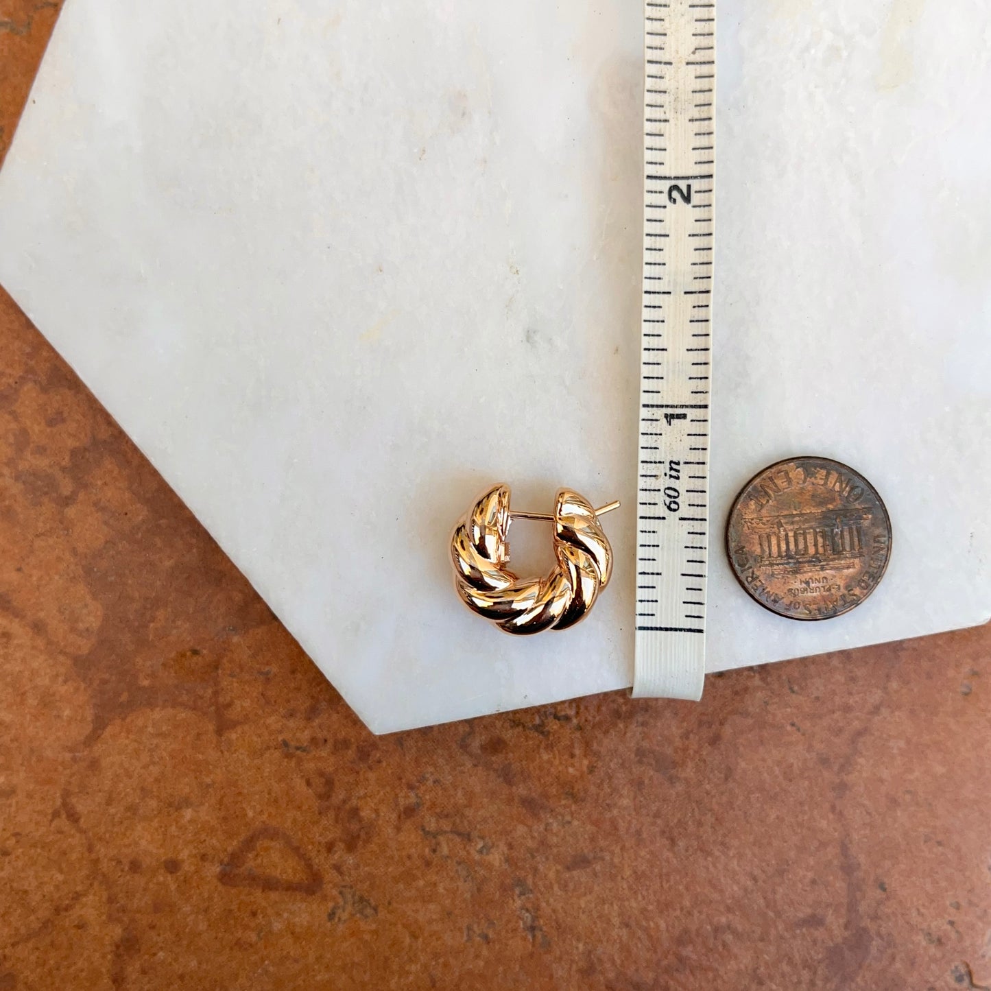 14KT Rose Gold Chunky Twisted Huggie Hoop Earrings 19mm