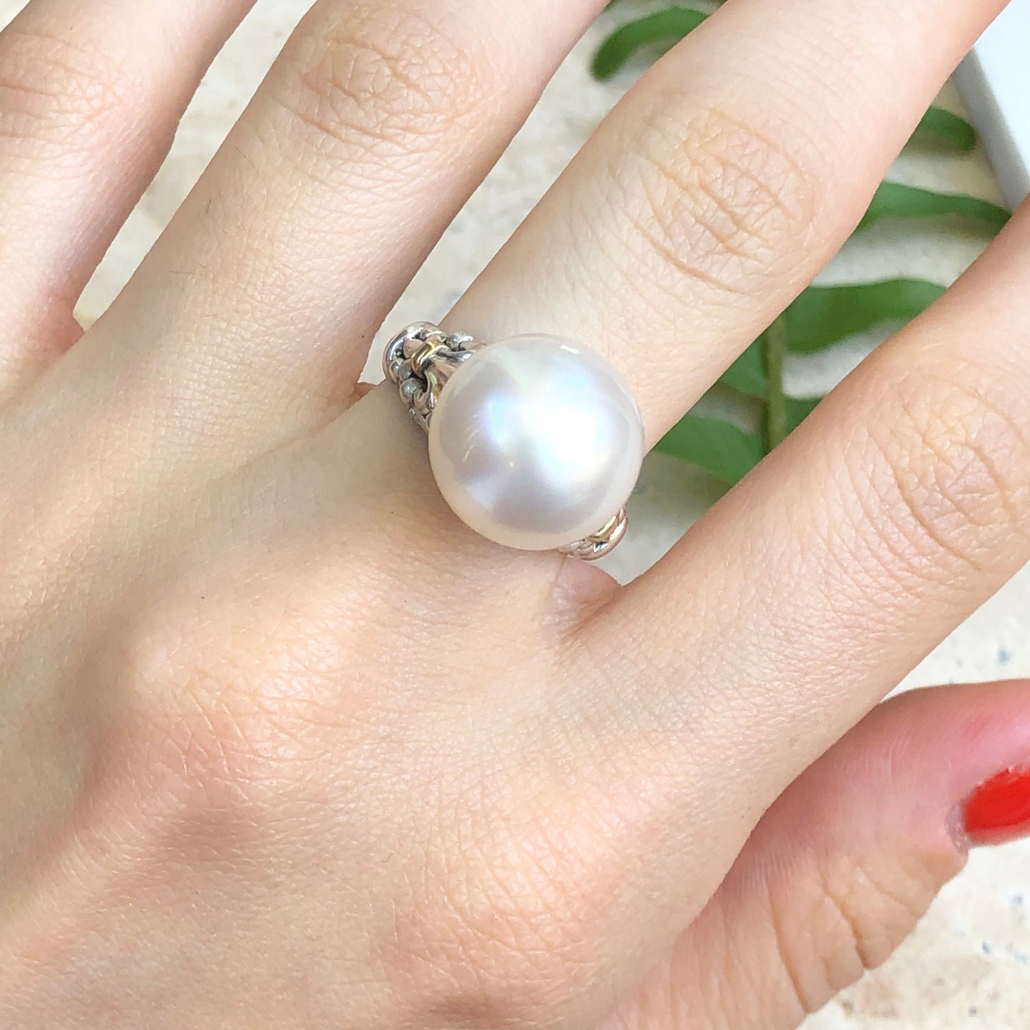 14KT Yellow Gold, Sterling Silver + Paspaley South Sea Pearl Fleur de Lis Ring - Legacy Saint Jewelry