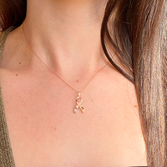 14KT Rose Gold Diamond-Cut Breast Cancer Awareness Ribbon Pendant Charm