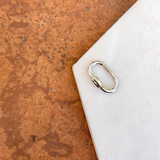 Sterling Silver Rounded Oval Carabiner Screw Lock Clasp Enhancer