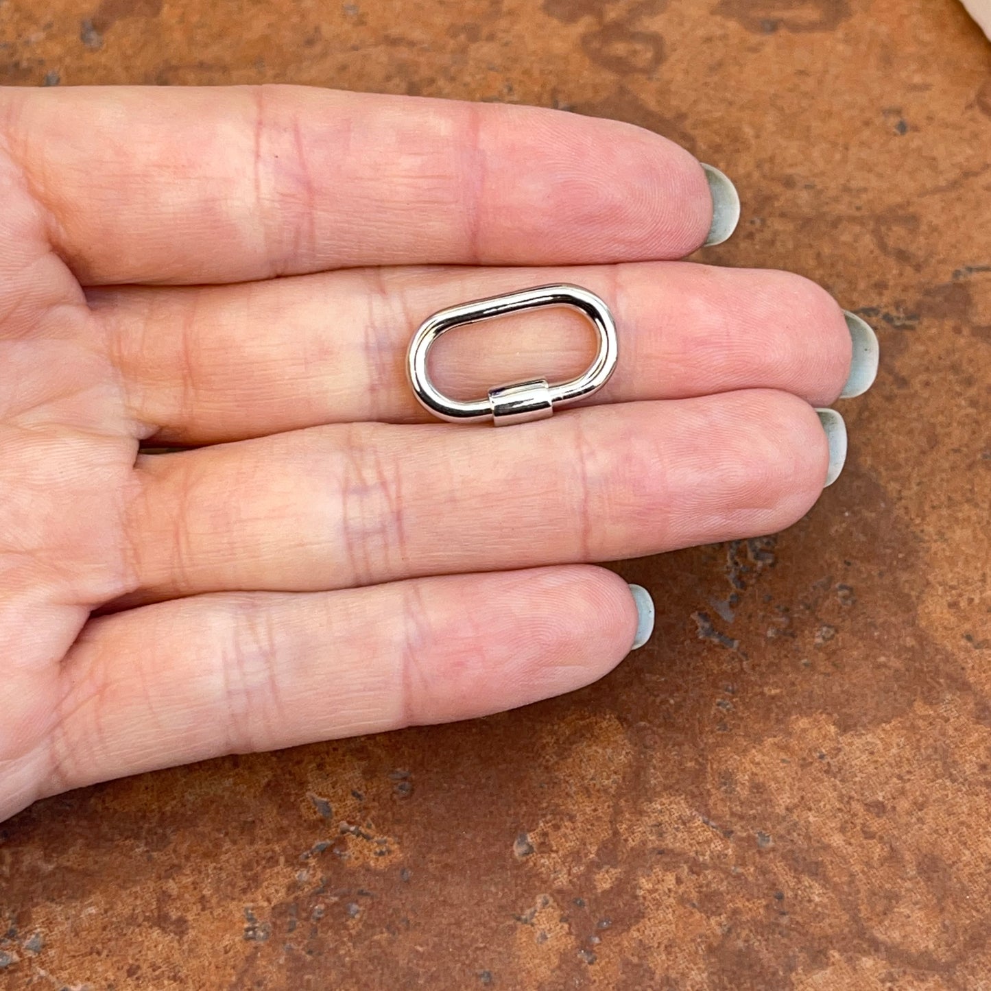 Sterling Silver Rounded Oval Carabiner Screw Lock Clasp Enhancer