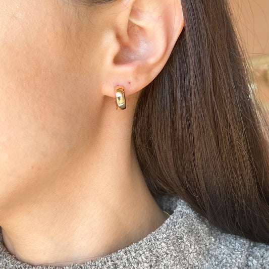 14KT Rose Gold + White Gold Hinged Huggie Hoop Earrings 10mm