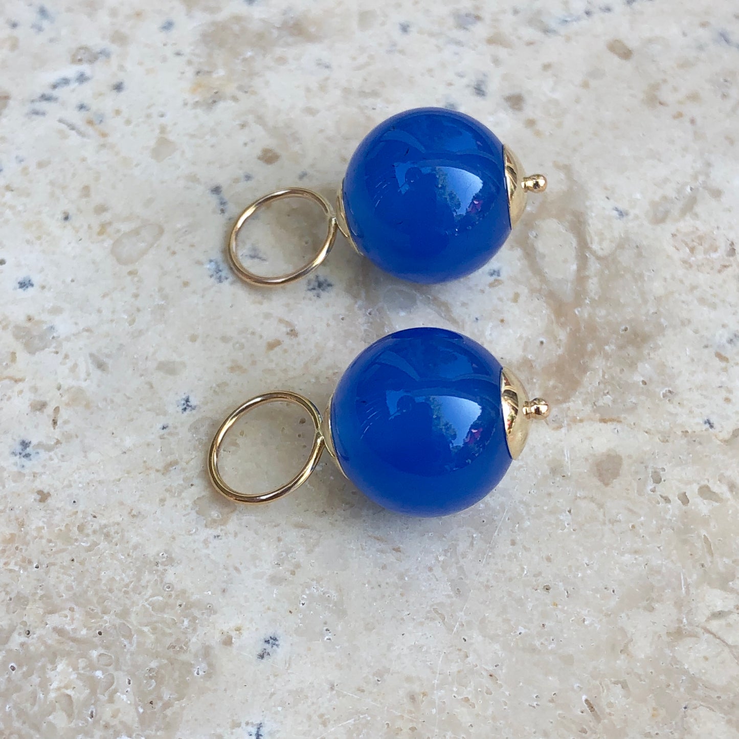 14KT Yellow Gold + Blue Onyx Ball Earring Charms, 14KT Yellow Gold + Blue Onyx Ball Earring Charms - Legacy Saint Jewelry
