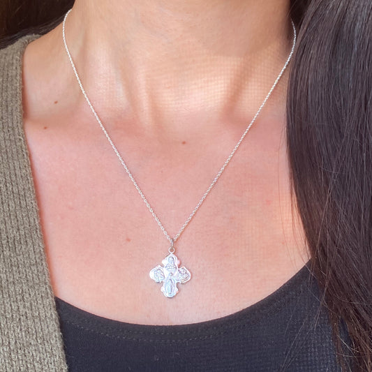 Sterling Silver Satin + Polished Four Way Medal Pendant 25mm