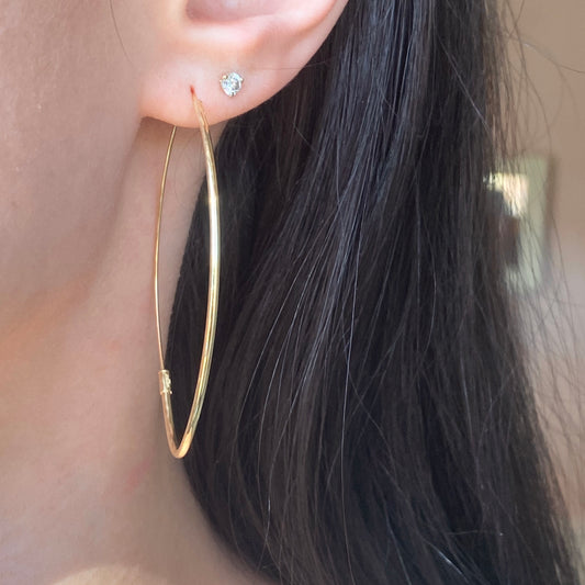 14KT Yellow Gold Polished Marquise Threader Hoop Earrings 59mm