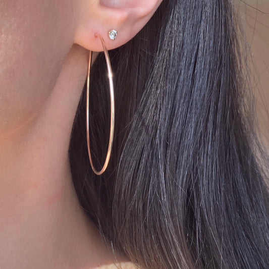 Rose Gold Filled Thin Tube Endless Hoop Earrings 50mm