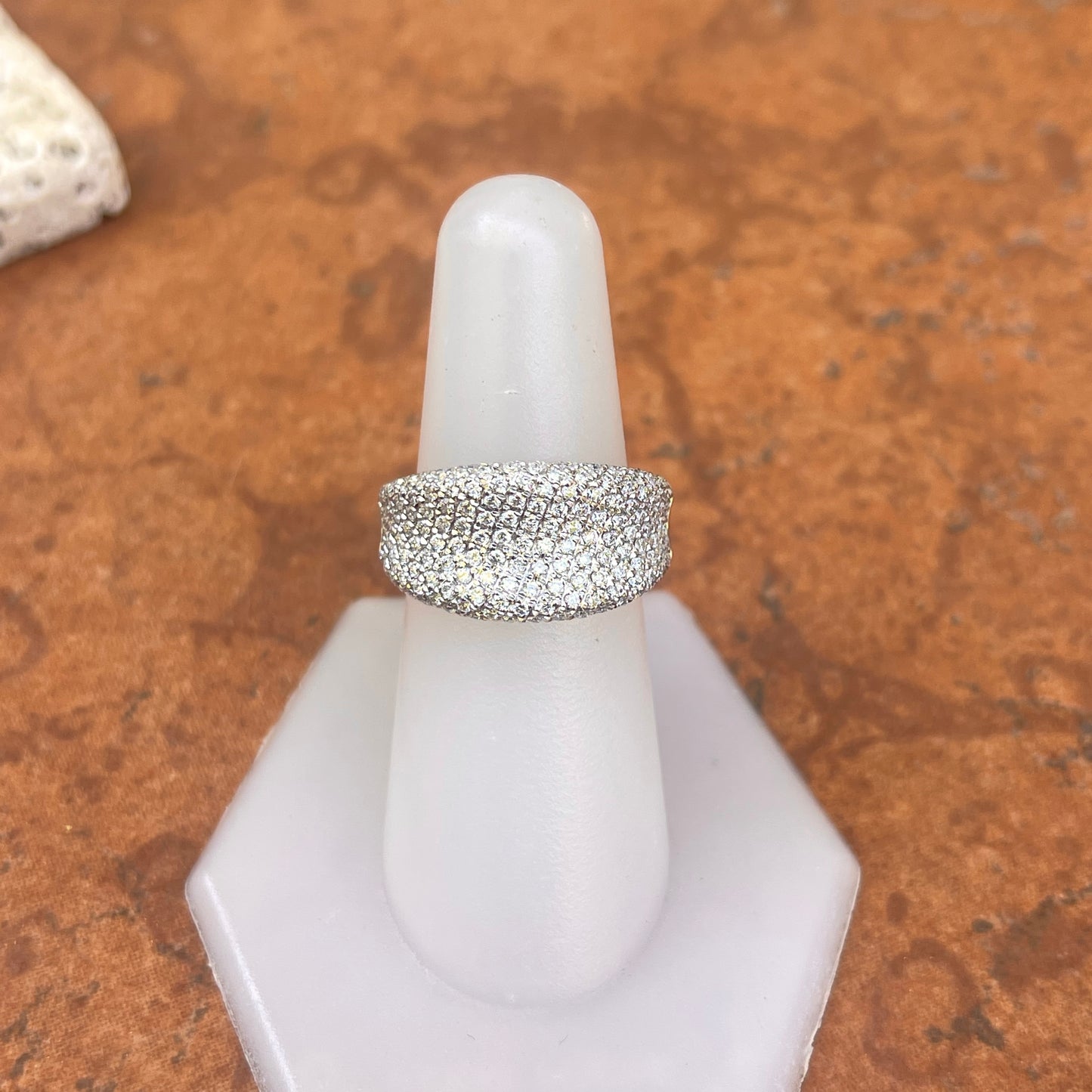 14KT White Gold Concave 1.20 CT Pave Diamond Cigar Band Ring
