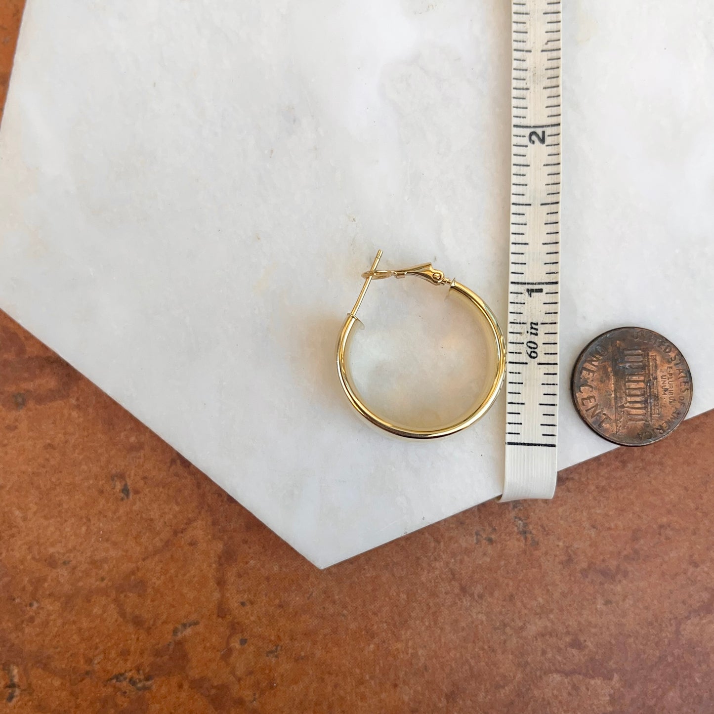 14KT Yellow Gold 10mm Wide Tube Round Omega Hoop Earrings 26mm