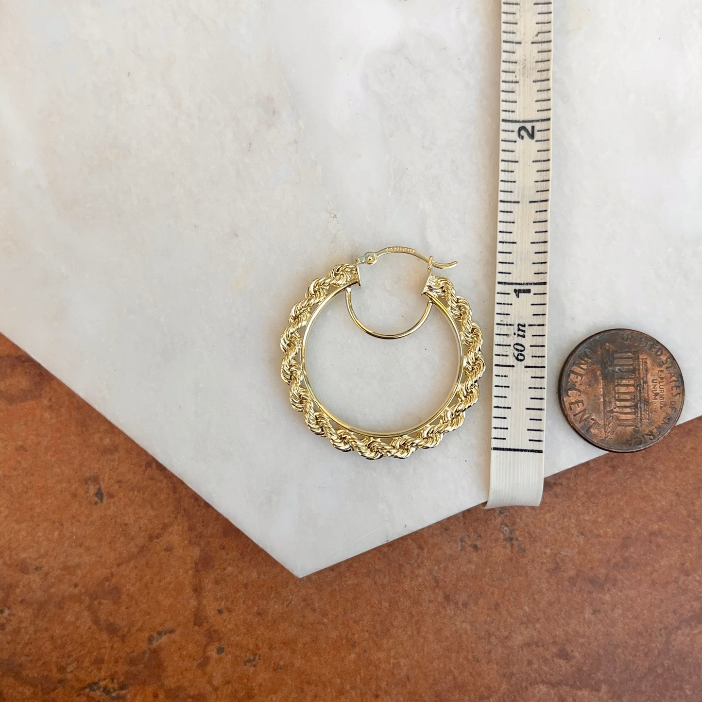 10KT Yellow Gold Diamond-Cut Rope Twist Hoop Earrings 31mm