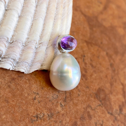 14KT White Gold Cabochon Amethyst + 11mm Paspaley South Sea Pearl Pendant Slide #1 - Legacy Saint Jewelry