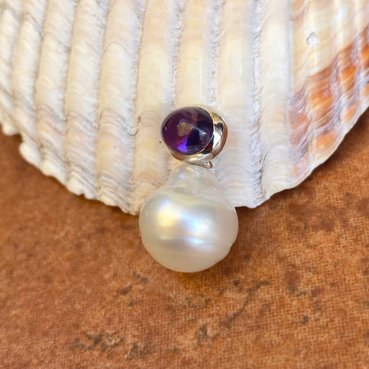 14KT White Gold Cabochon Amethyst + 11mm Paspaley South Sea Pearl Pendant Slide #2