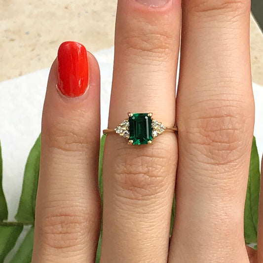 14KT Yellow Gold Lab Emerald + Diamond Estate Ring Size 4.5 - Legacy Saint Jewelry