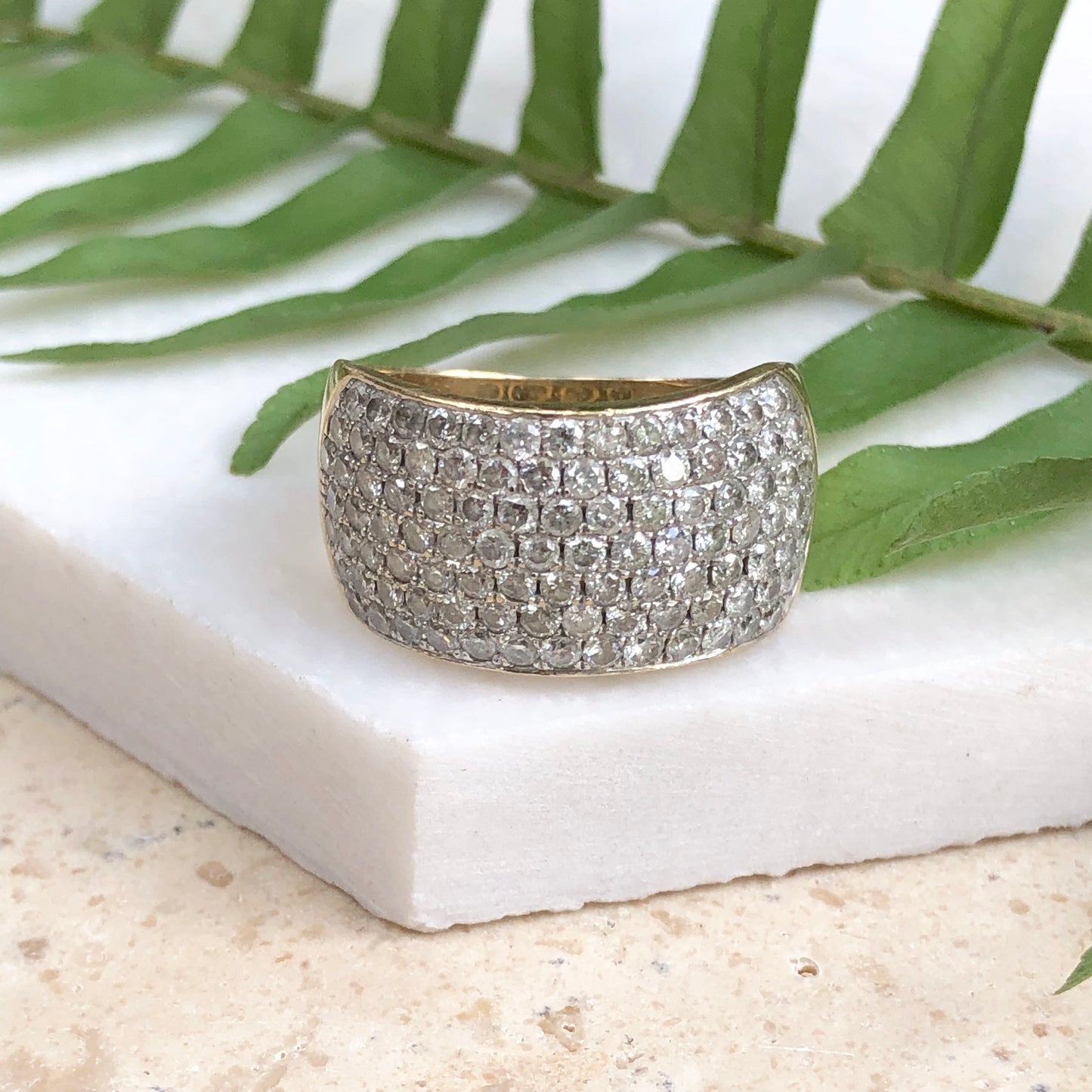 Estate 14KT White Gold + Yellow Gold Pave Diamond Cigar Anniversary Band Ring - Legacy Saint Jewelry