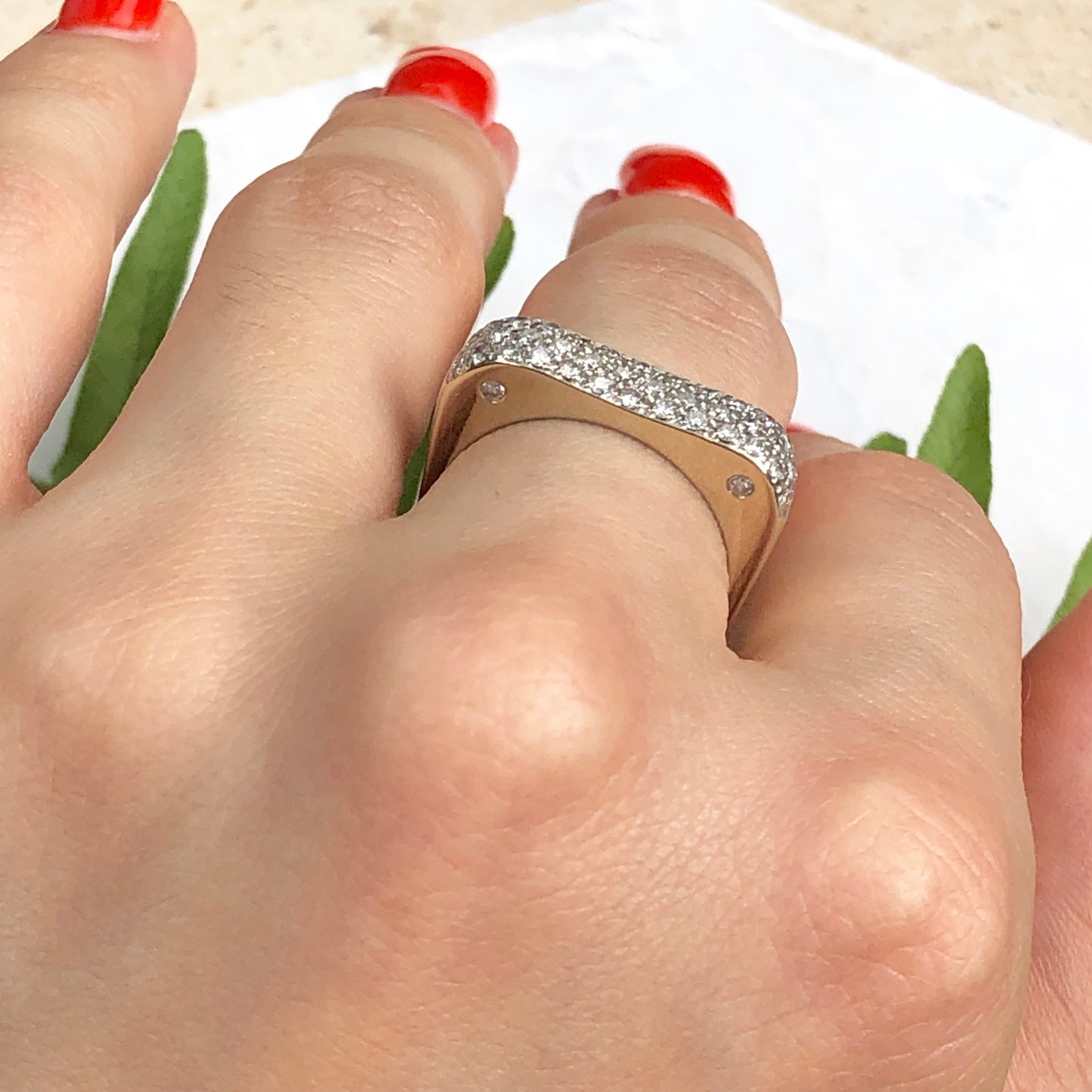 Estate 14KT White Gold .75 CT Pave Diamond Bar Design Modern Contempo Ring - Legacy Saint Jewelry