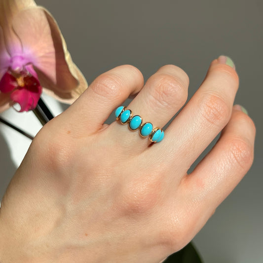 18KT Yellow Gold Bezel Oval Turquoise Eternity Band Ring