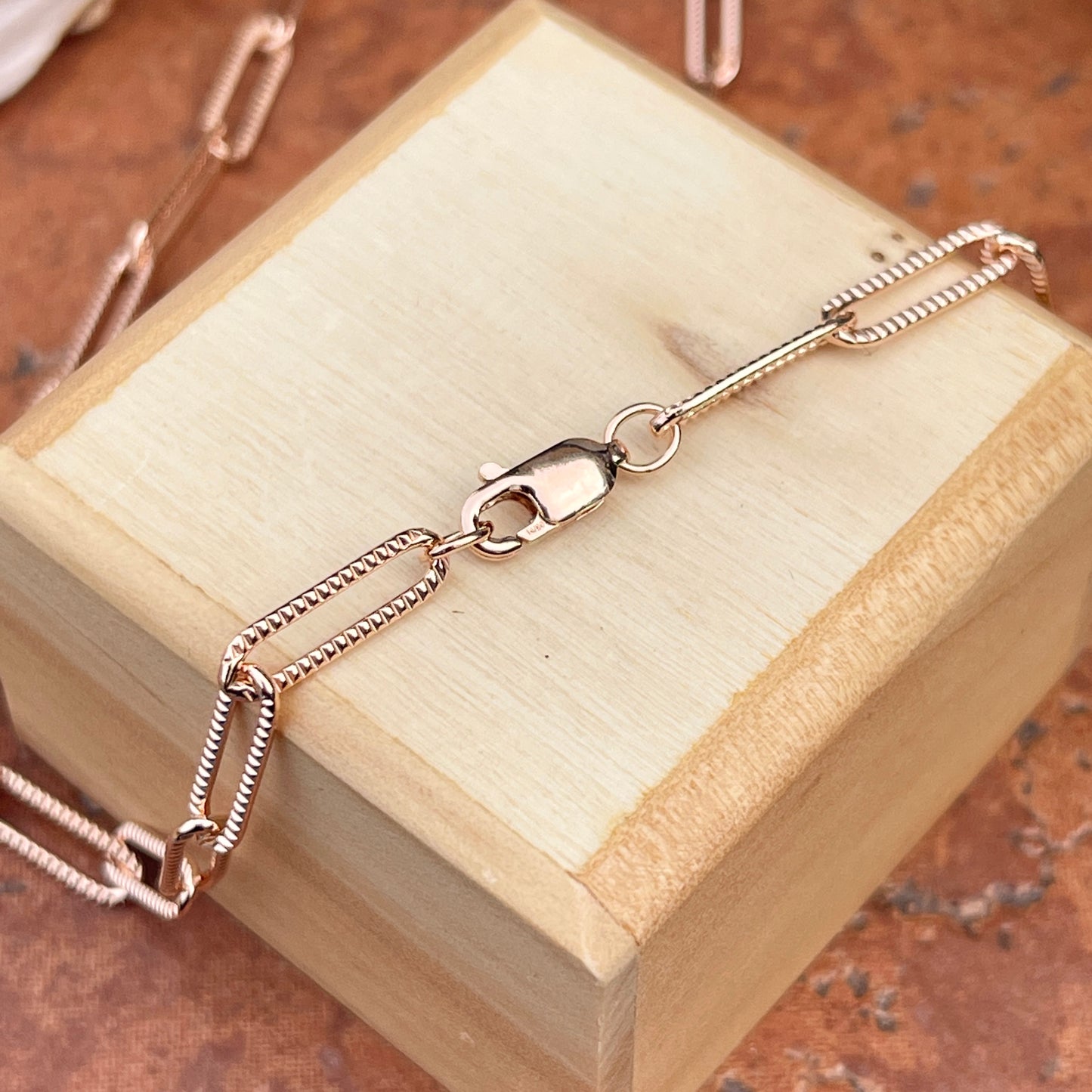 14KT Rose Gold-Filled Textured 3.8mm Paper Clip Link Chain Necklace