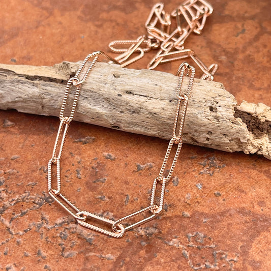 14KT Rose Gold-Filled Textured 3.8mm Paper Clip Link Chain Necklace