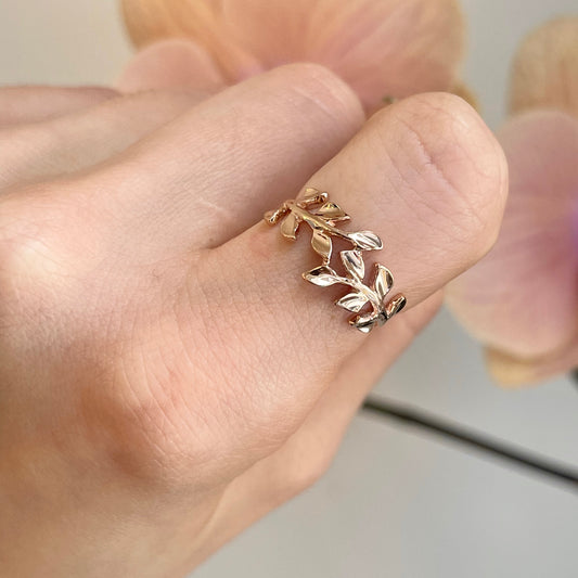 14KT Rose Gold Leaf Vines Band Ring
