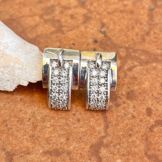 Estate 14KT White Gold 1/3 CT Pave Diamond Half-Hoop Belt Buckle Domed Earrings - Legacy Saint Jewelry