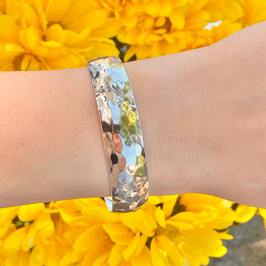 Sterling Silver Polished Hammered Cuff Bracelet 13.5mm, Sterling Silver Polished Hammered Cuff Bracelet 13.5mm - Legacy Saint Jewelry