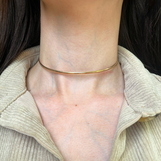 Estate 14KT Yellow Gold Flat Round Chocker Collar Necklace 13.5"