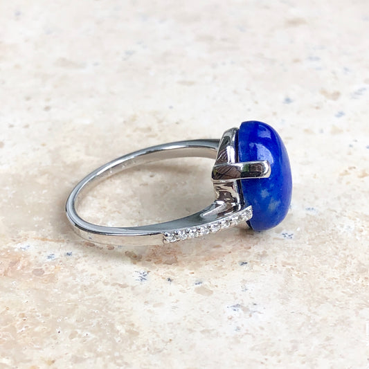 14KT White Gold Lapis Lazuli + Diamond Ring Size 7.25, 14KT White Gold Lapis Lazuli + Diamond Ring Size 7.25 - Legacy Saint Jewelry