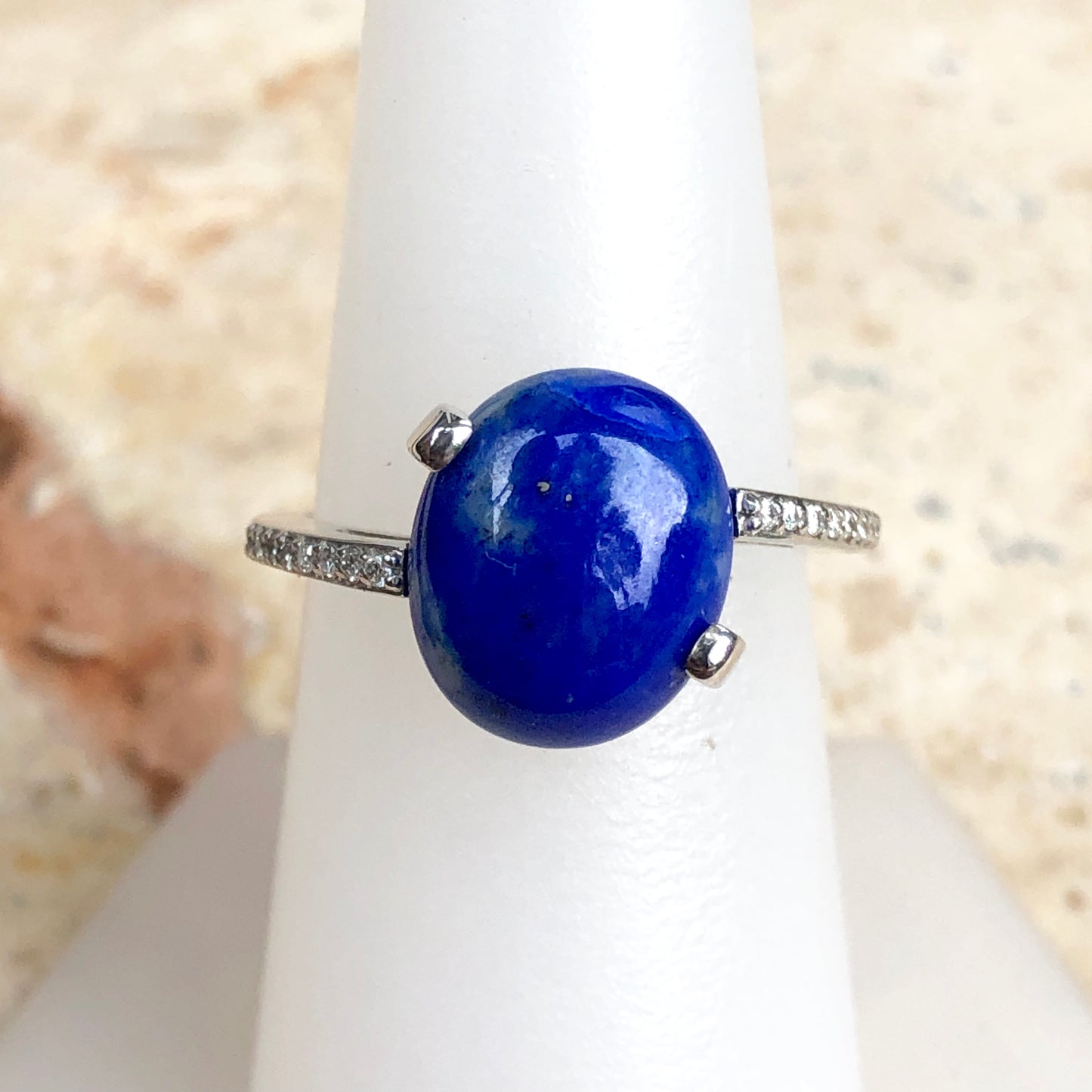 14KT White Gold Lapis Lazuli + Diamond Ring Size 7.25, 14KT White Gold Lapis Lazuli + Diamond Ring Size 7.25 - Legacy Saint Jewelry