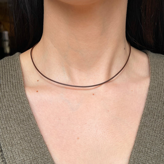 14KT Yellow Gold Brown Leather Cord Necklace 1.5mm