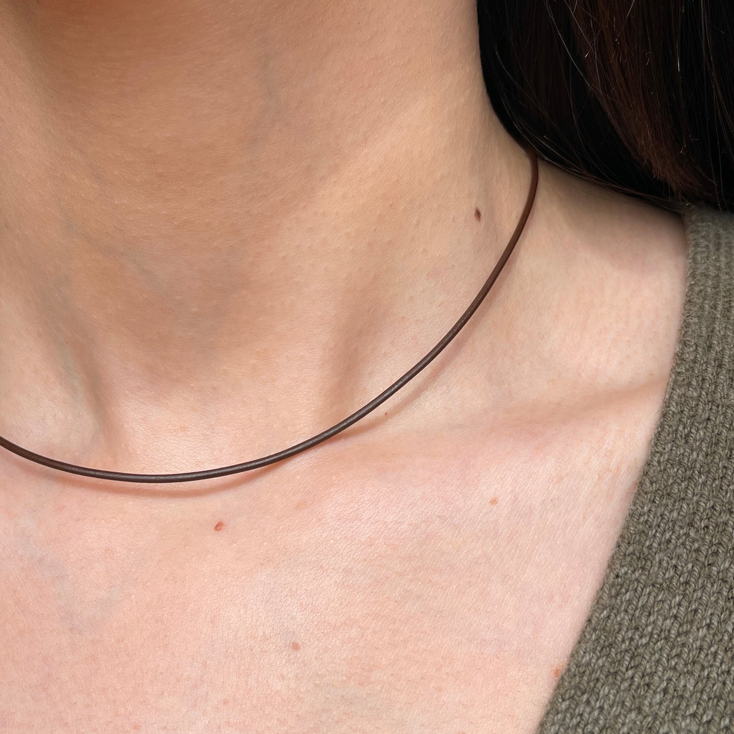 14KT Yellow Gold Brown Leather Cord Necklace 1.5mm