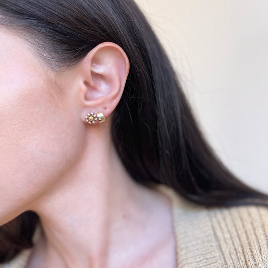 Estate 14KT Yellow Gold Prong Set Diamond Circle Earring Jackets