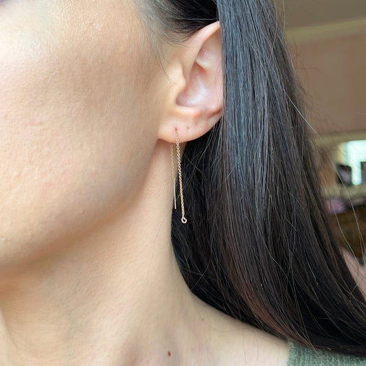 14KT Rose Gold-Filled Threader Chain Open Ring Earrings