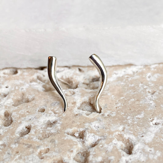 14KT White Gold "Cornicello" Italian Horn Stud Earrings, 14KT White Gold "Cornicello" Italian Horn Stud Earrings - Legacy Saint Jewelry