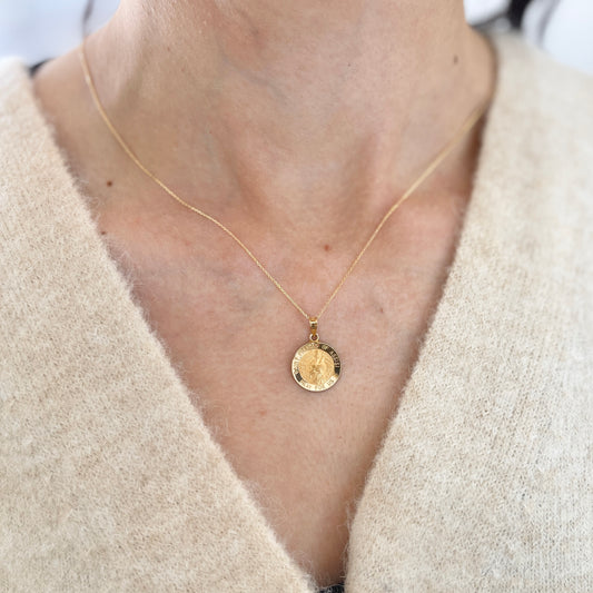 14KT Yellow Gold Saint Francis of Assisi Round Medal Pendant 15mm