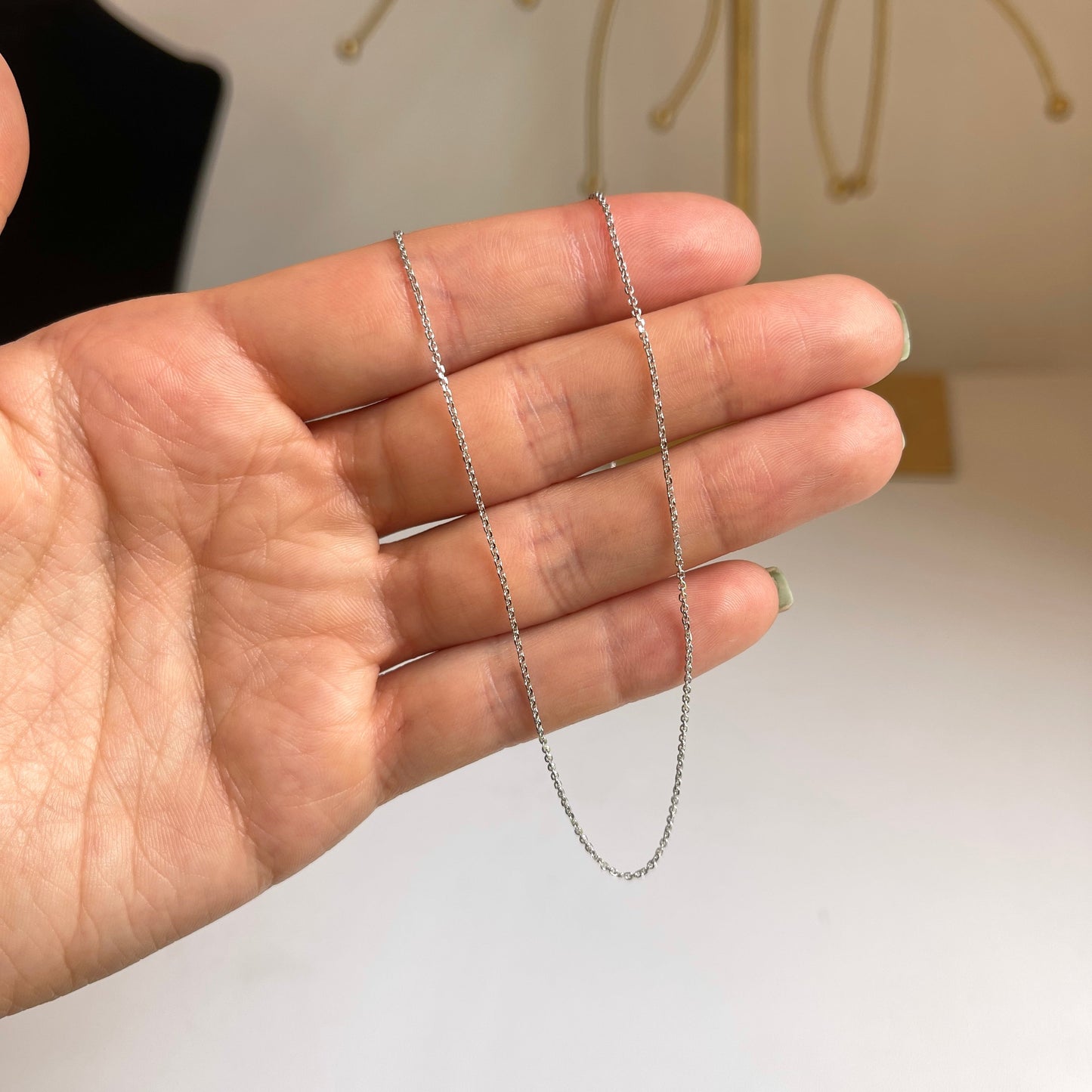 14KT White Gold Diamond-Cut 1mm Cable Chain Necklace