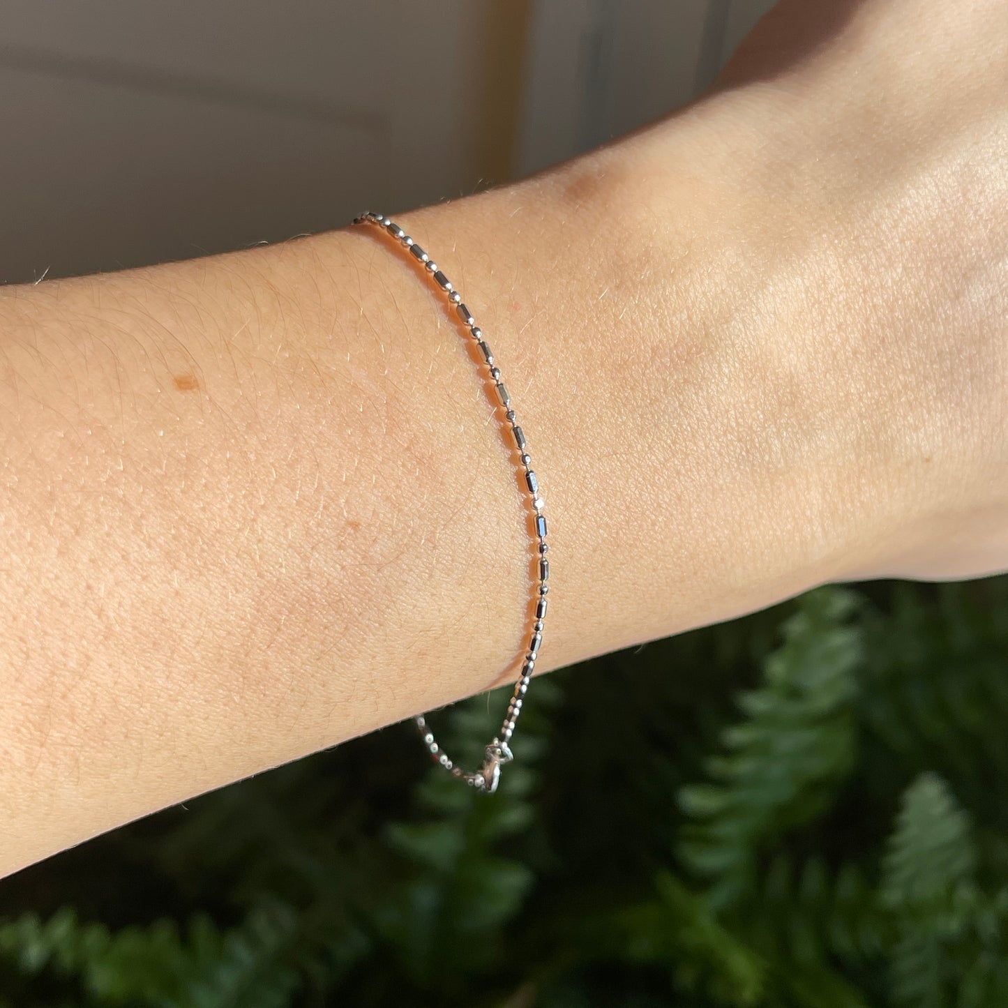 14KT White Gold Alternating Beaded Ball Link Chain Bracelet