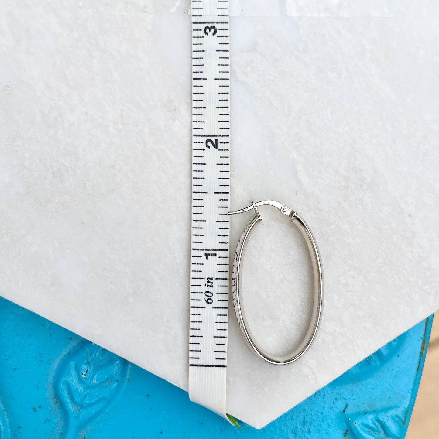 14KT White Gold Polished 6mm Oval Hoop Earrings 31mm