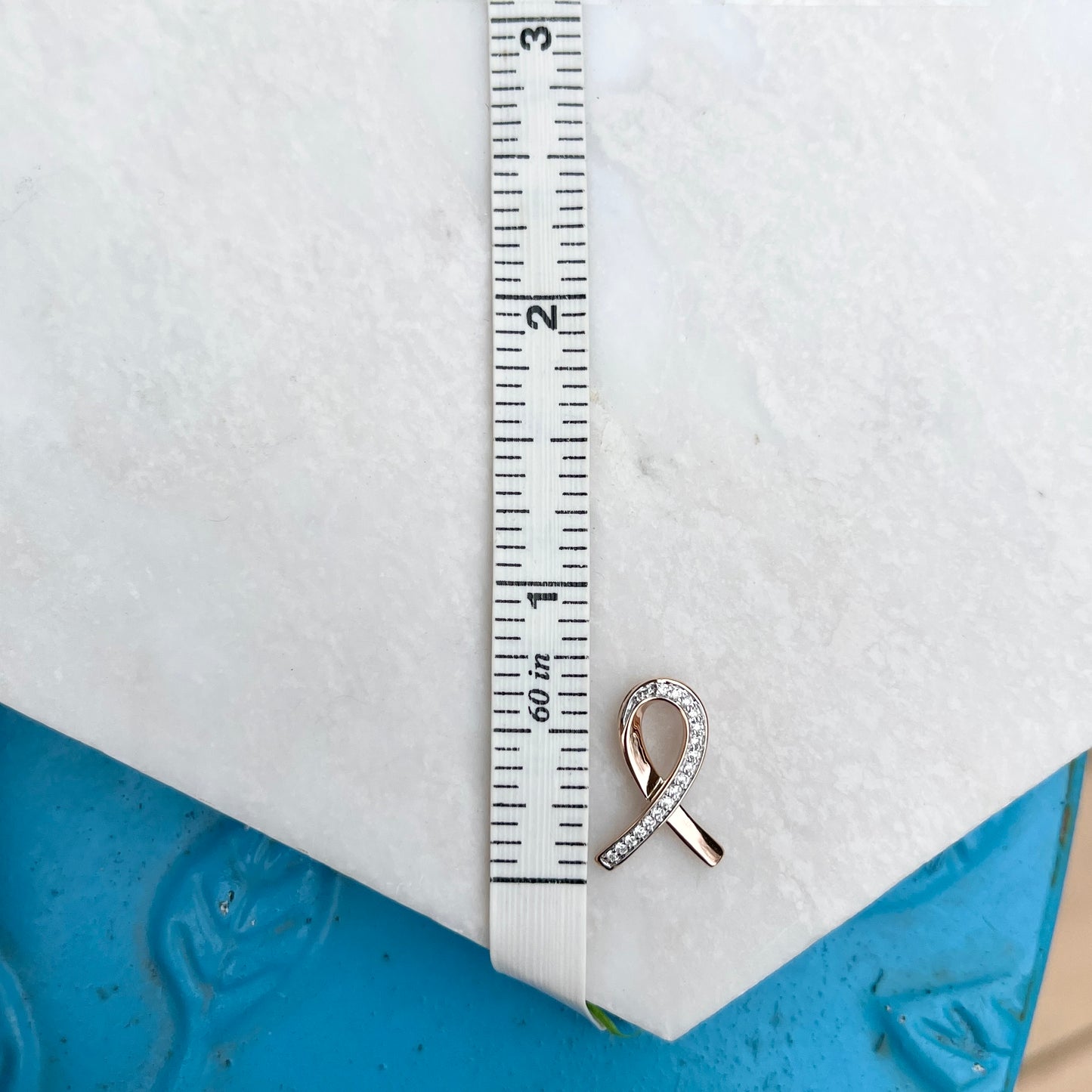 14KT Rose Gold Diamond Breast Cancer Awareness Ribbon Pendant Slide