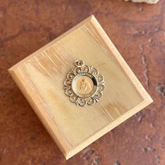 14KT Yellow Gold Detailed Saint Anthony Medal Pendant